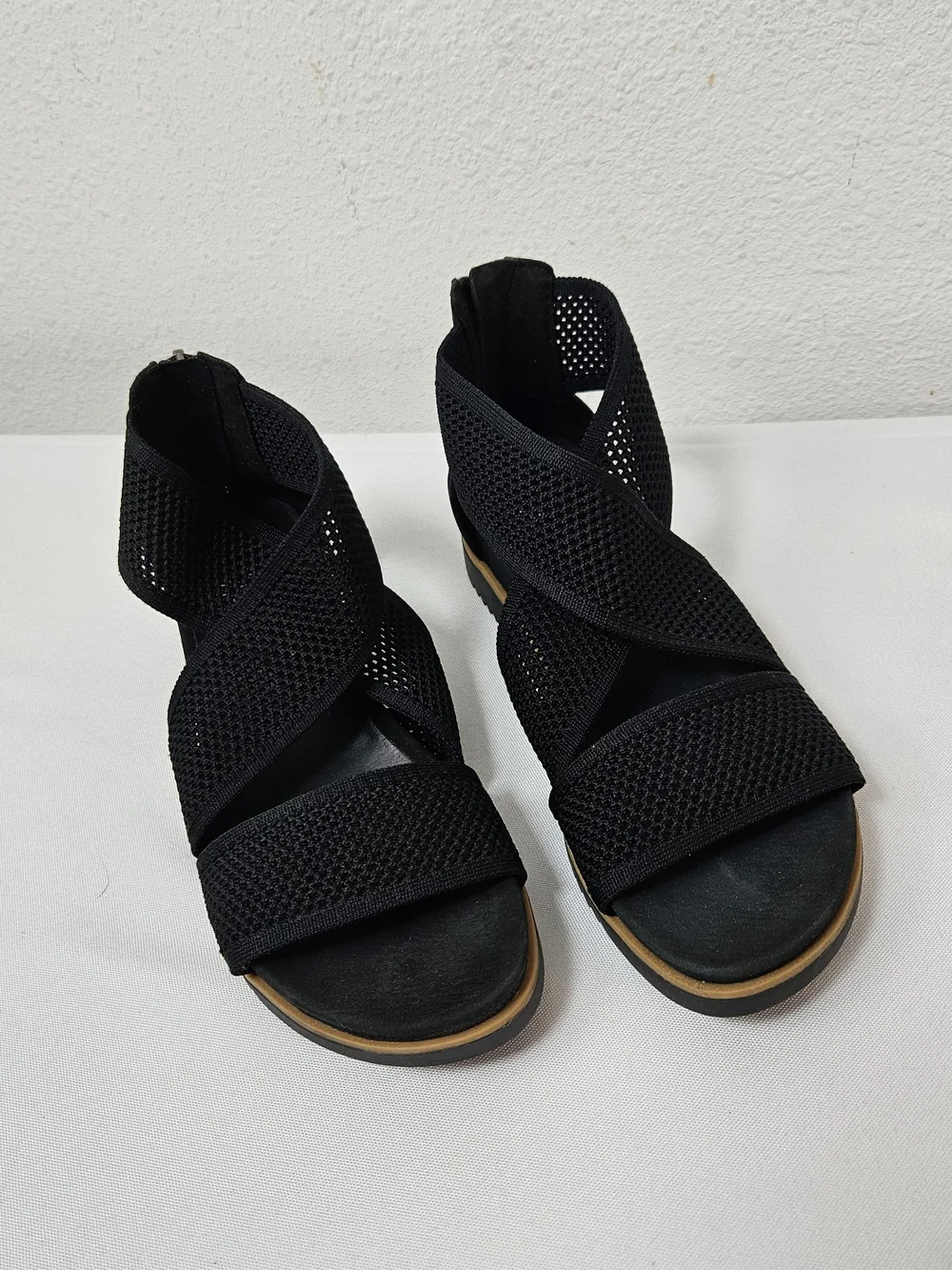 Eileen Fisher Kitts Recycled Stretch Knit Sandal Size 7.5 Black Minimalist